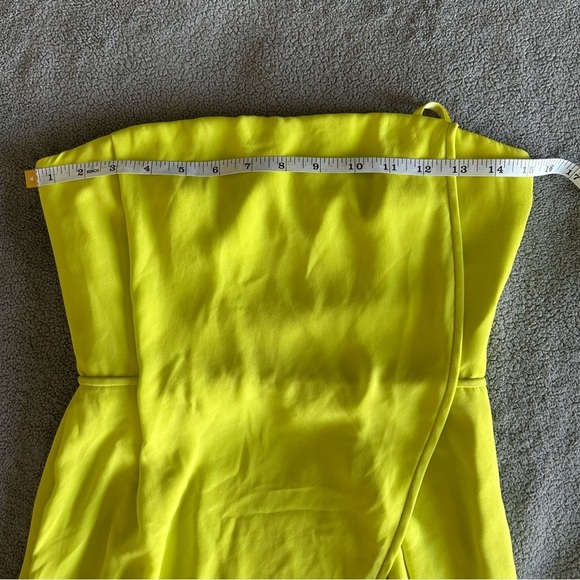 BCBGMaxAzria Neon Green, Yellow Strapless Asymmetrical Wrap Formal Midi Dress - Picture 9 of 11